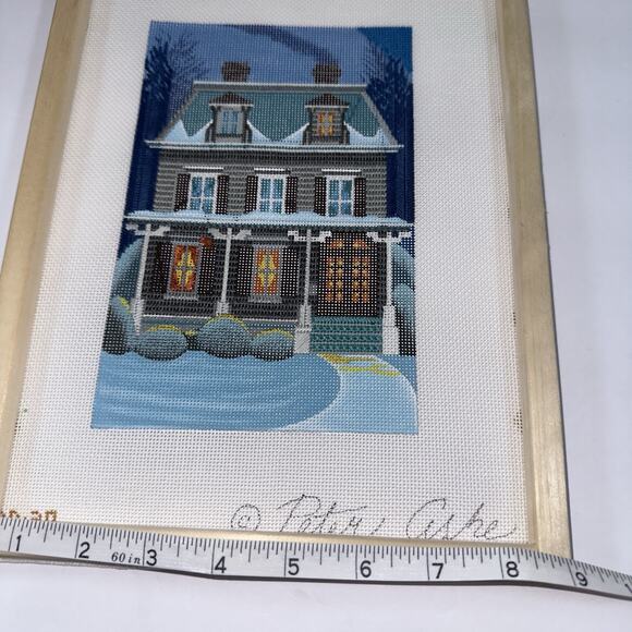 Peter Ashe Hand-Painted Needlepoint Canvas Victorian House Snowy Incomplete - Picture 11 of 16